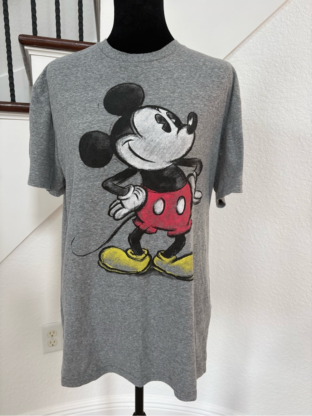 Disney Mickey Mouse Heather Gray Graphic Tee with Black Print